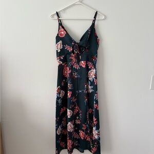 Fashionme Women Spaghetti Strap Midi Satin Dress with Tie Split Hollow Front